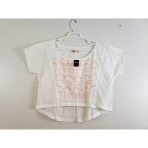 Y2K HOLLISTER WOMENS TOP SIZE L CROP SHEER RELAXED SAN BUENABENTURA FESTIVAL